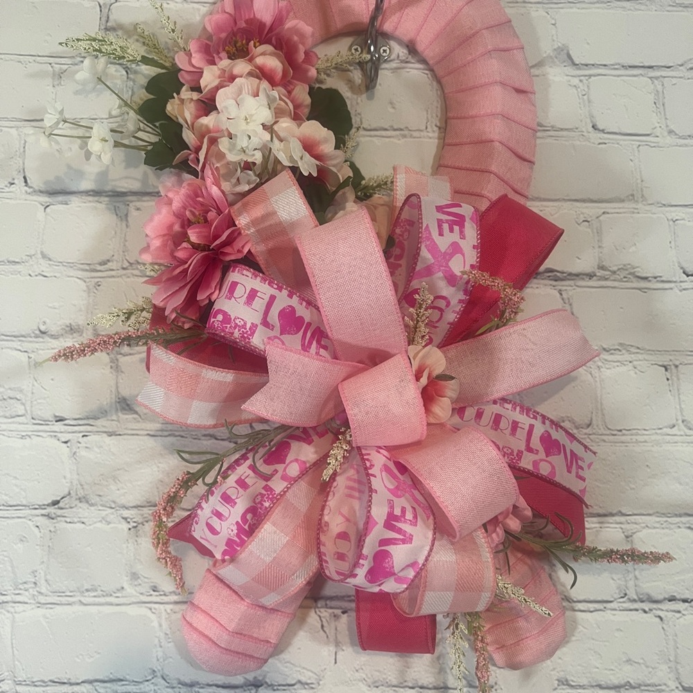 Breast Cancer Awareness Ribbon Wreath. Breast Cancer Awareness Door Hanger